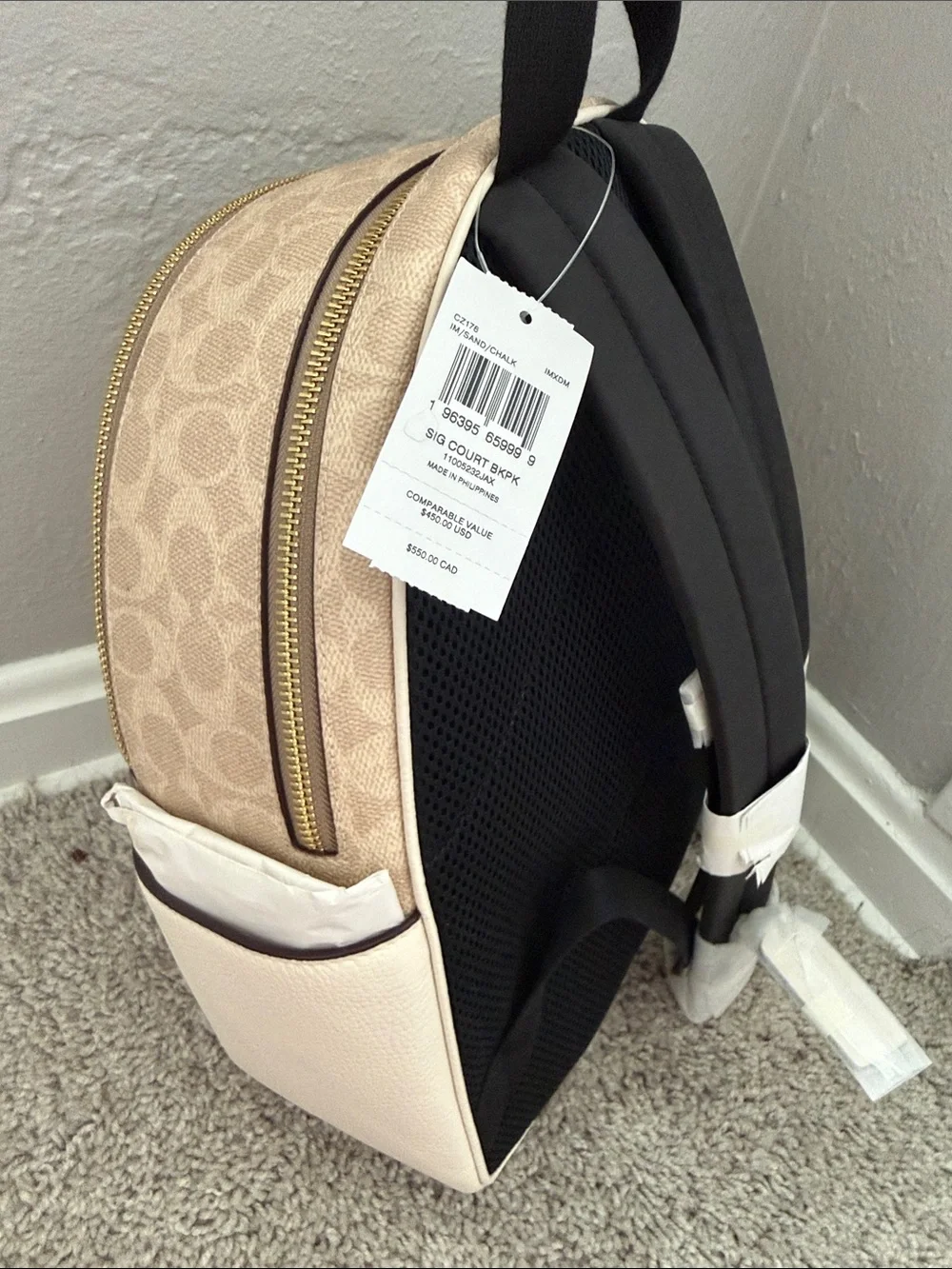 Coach Beige Signature Canvas and Cream Leather Mini Backpack with Gold Hardware